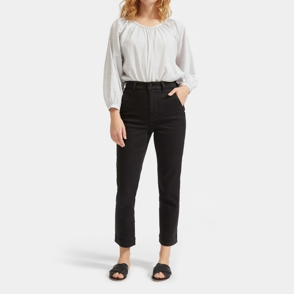 Everlane Pant The Slim Leg Crop Washed Black High Rise Stretch Ankle NEW